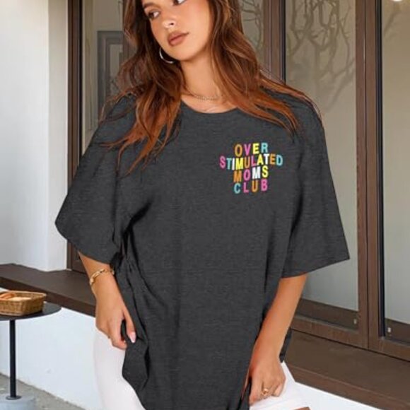 Oversized Graphic Tee Funny Mom Life Retro Chic Casual Short Sleeve Top - Picture 6 of 8